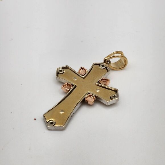 Solid 14k Two Tone Gold Roman Catholic Cross INRI Fleur De  14k Gold Multi Tone Gold Cross Pendant